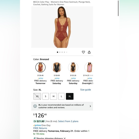 BECCA Color Play - Women's One Piece Swimsuit, Plunge, Crochet, Bronzed, X-Large - Picture 6 of 11